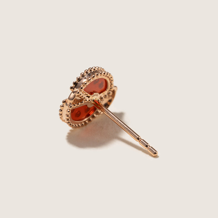 Red Agate 10K 14K Rose Gold Lab-Grown Diamond Insect Stud Earrings