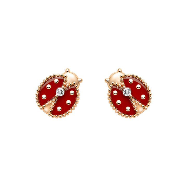 Red Agate 10K 14K Rose Gold Lab-Grown Diamond Insect Stud Earrings