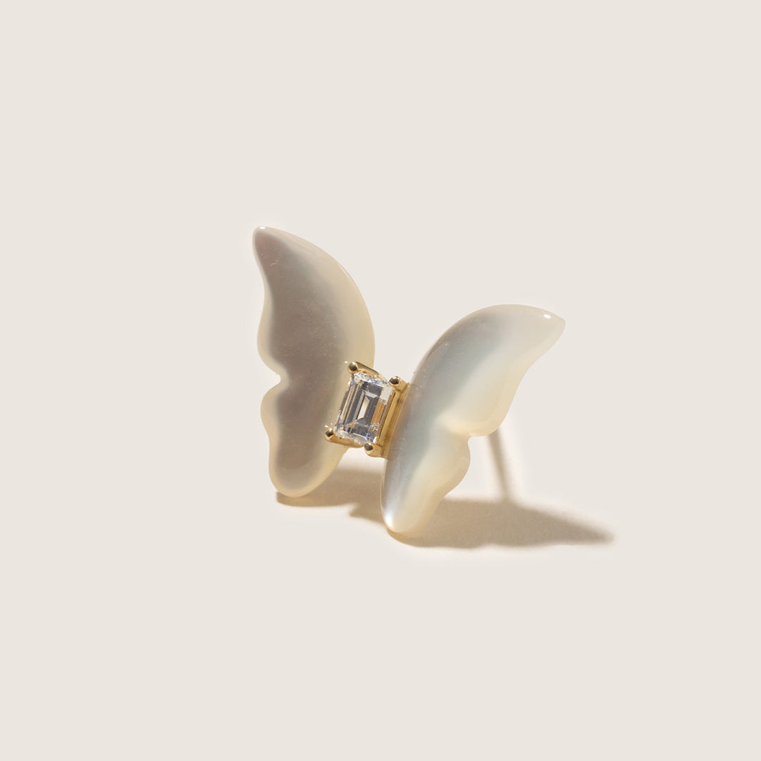 Mother-of-Pearl 10K 14K Gold Lab-Grown Diamond Butterfly Sugar Cube Stud Earrings