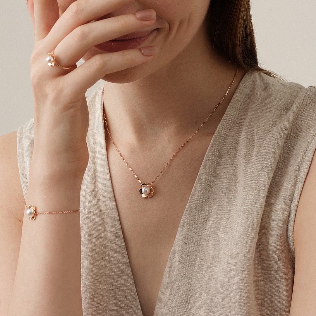 Freshwater Pearl 10K 14K Rose Gold Bloom Dew Necklace