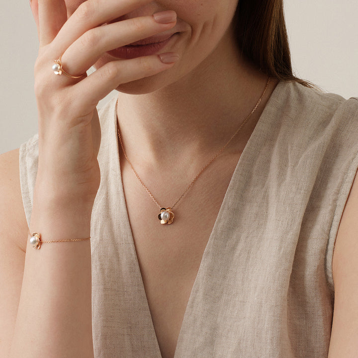 Freshwater Pearl 10K 14K Rose Gold Bloom Dew Necklace