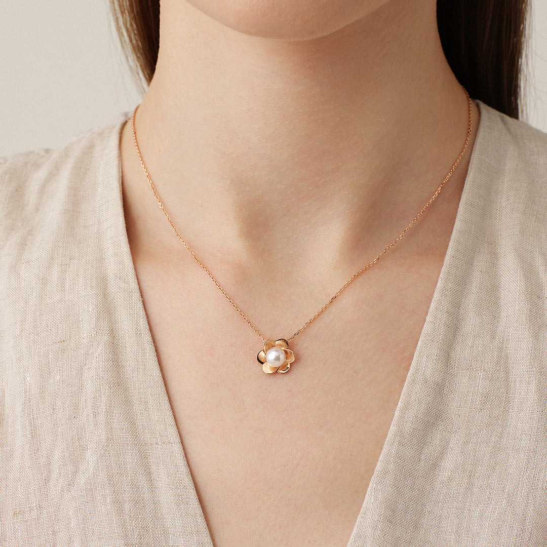 Freshwater Pearl 10K 14K Rose Gold Bloom Dew Necklace