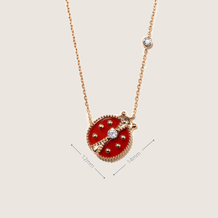 Red Agate 10K 14K Rose Gold Lab-Grown Diamond Insect Necklace