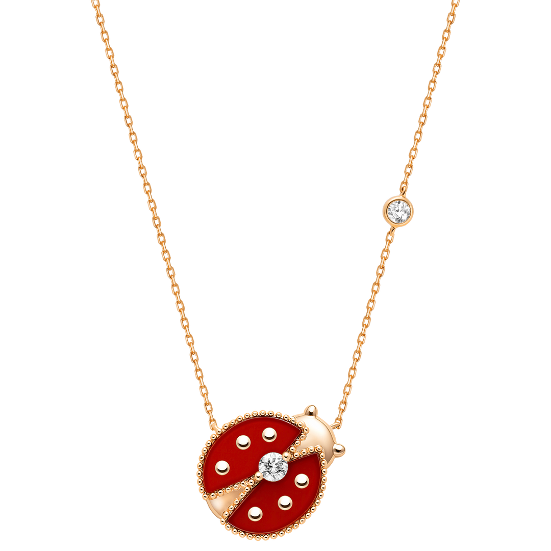 Red Agate 10K 14K Rose Gold Lab-Grown Diamond Insect Necklace