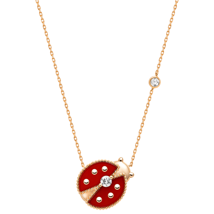 Red Agate 10K 14K Rose Gold Lab-Grown Diamond Insect Necklace