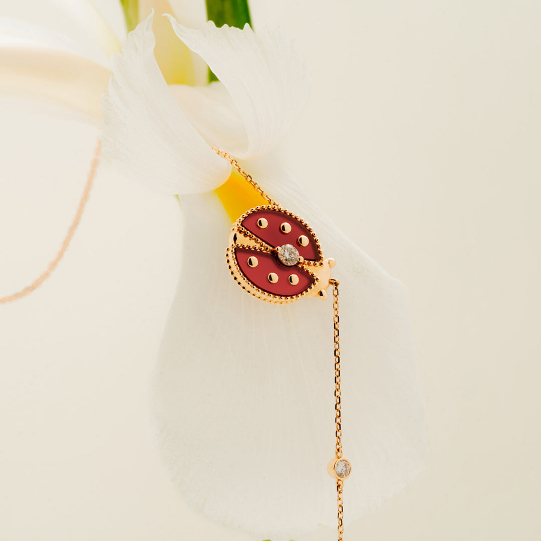 Red Agate 10K 14K Rose Gold Lab-Grown Diamond Insect Necklace