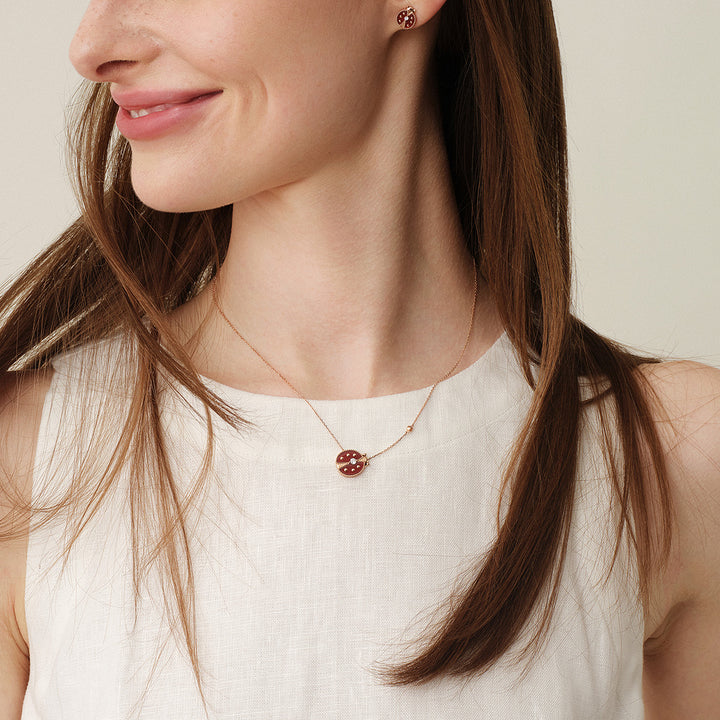 Red Agate 10K 14K Rose Gold Lab-Grown Diamond Insect Necklace