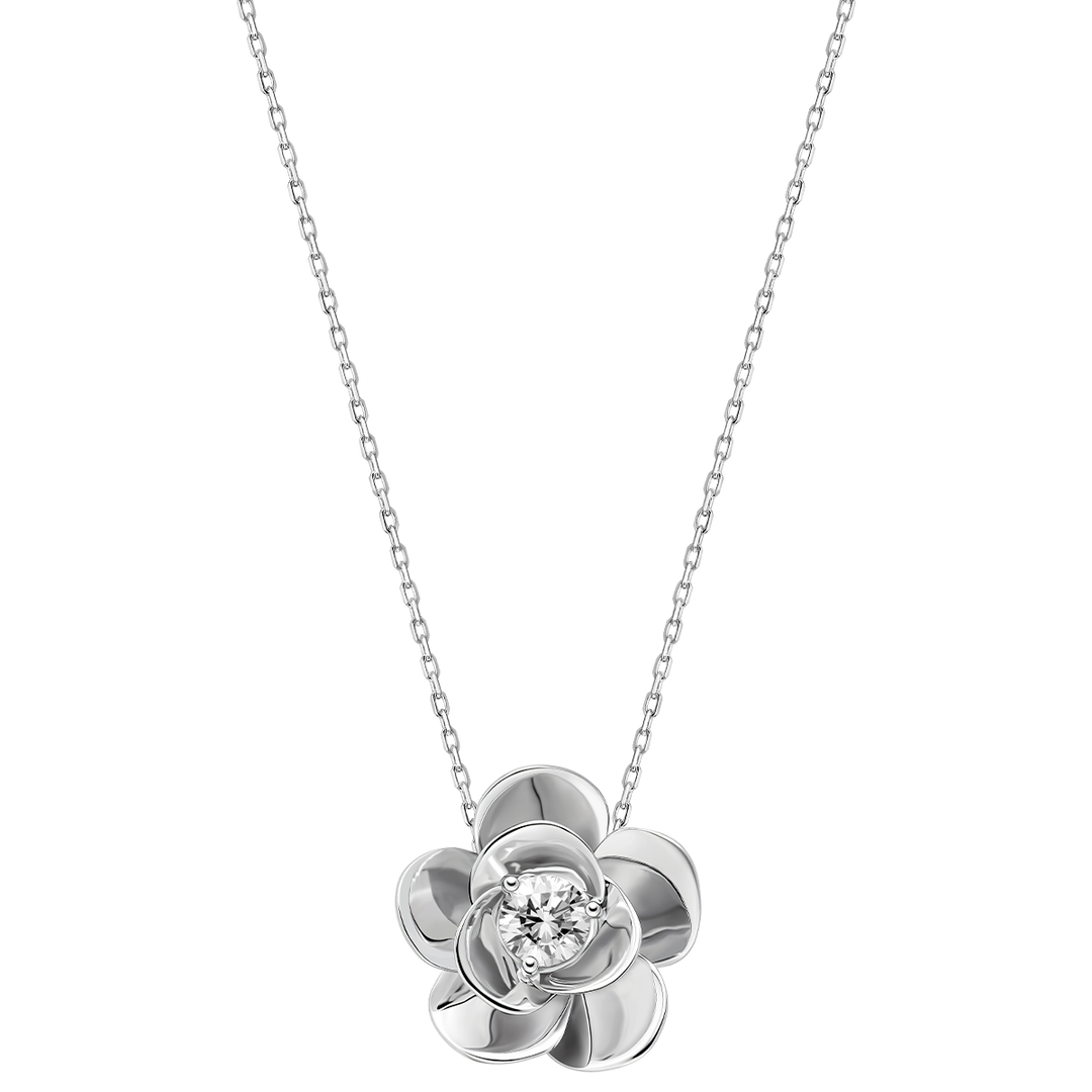 10K White Gold Lab-Grown Diamond Jasmine Pendant Necklace