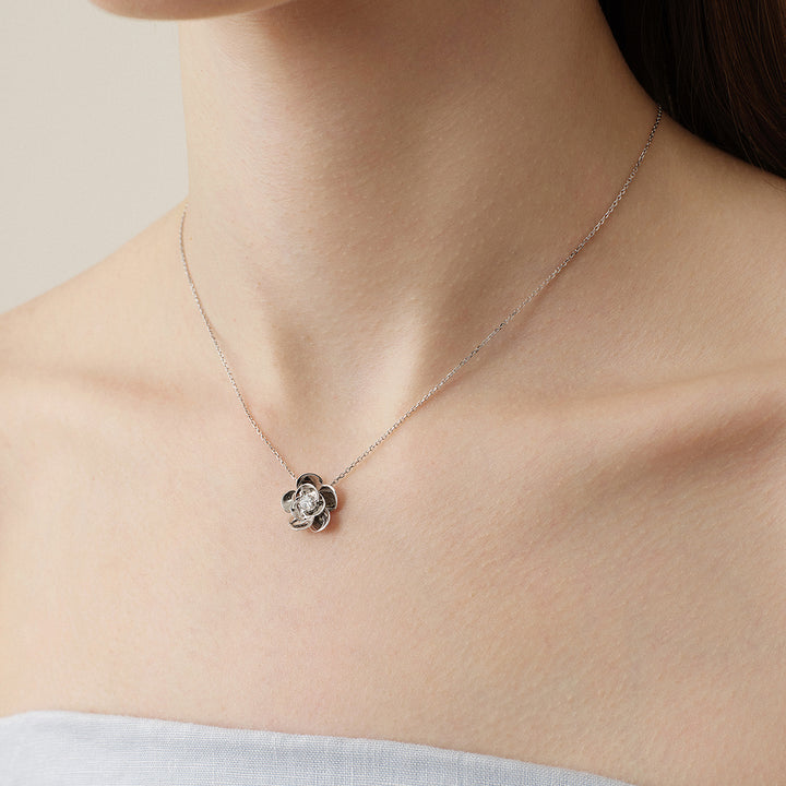 10K White Gold Lab-Grown Diamond Jasmine Pendant Necklace