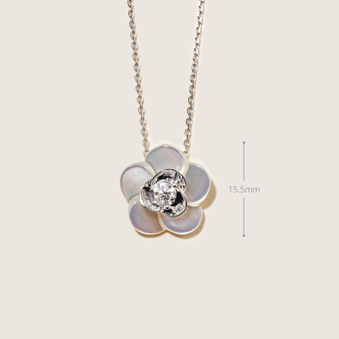 Mother-of-pearl 10K 14K White Gold Lab-Grown Diamond Gardenia Pendant Necklace
