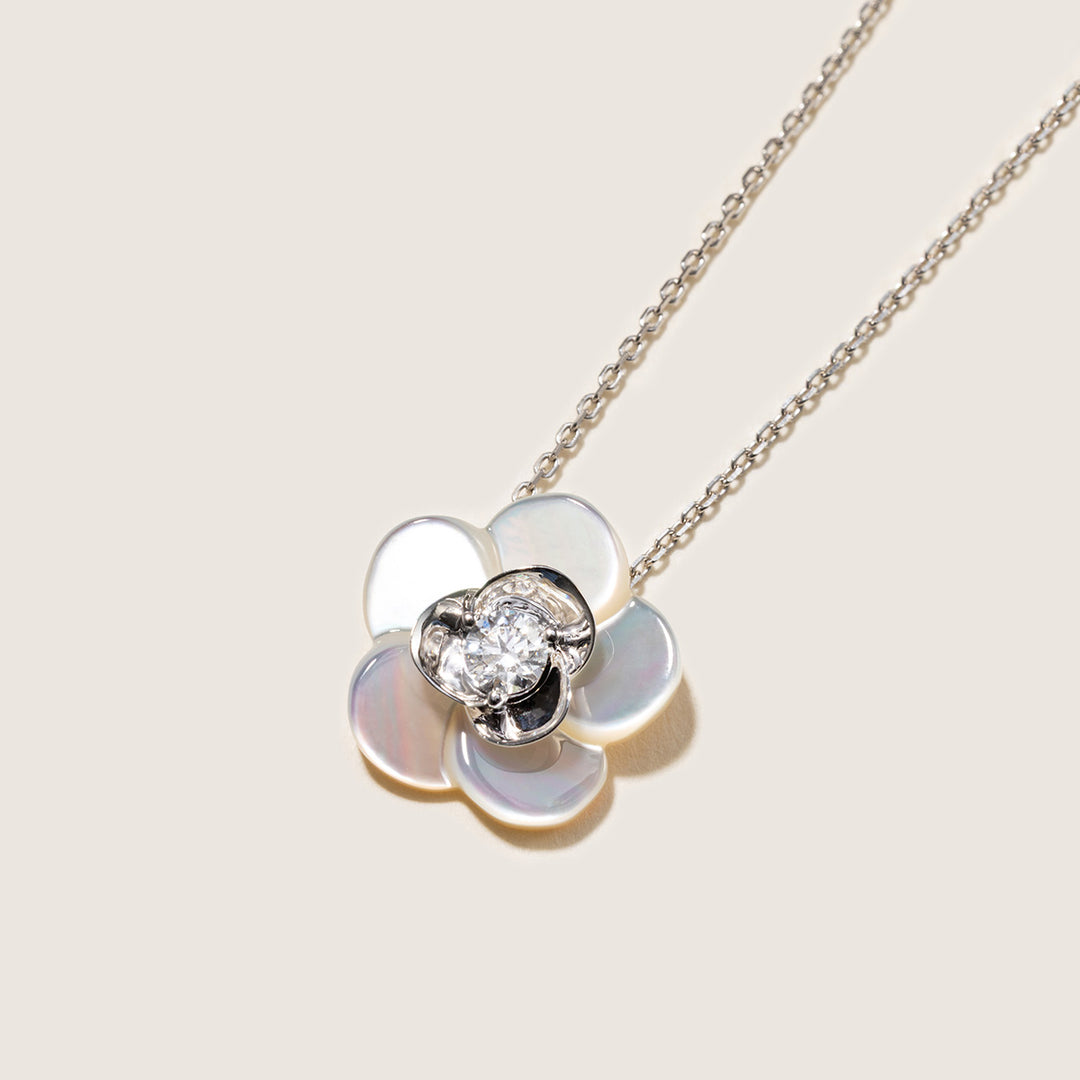 Mother-of-pearl 10K 14K White Gold Lab-Grown Diamond Gardenia Pendant Necklace