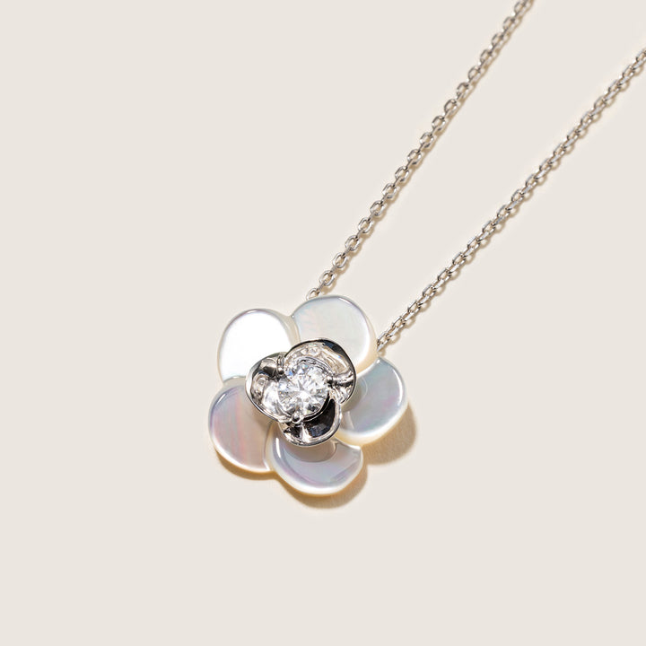 Mother-of-pearl 10K 14K White Gold Lab-Grown Diamond Gardenia Pendant Necklace