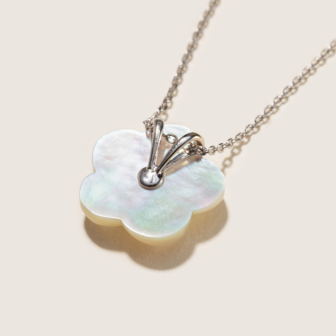 Mother-of-pearl 10K 14K White Gold Lab-Grown Diamond Gardenia Pendant Necklace
