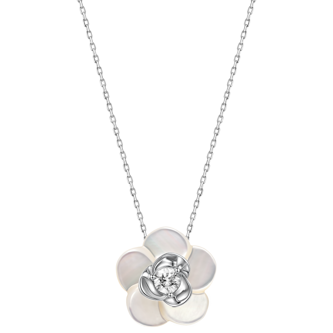 Mother-of-pearl 10K 14K White Gold Lab-Grown Diamond Gardenia Pendant Necklace