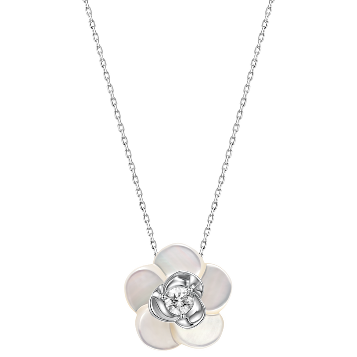Mother-of-pearl 10K 14K White Gold Lab-Grown Diamond Gardenia Pendant Necklace