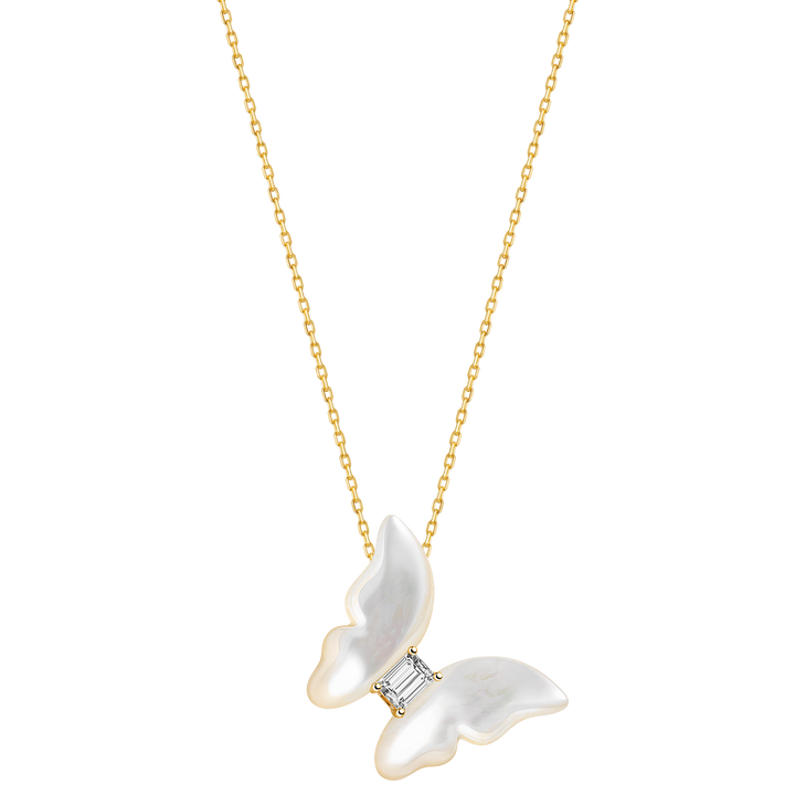 Mother-of-Pearl 10K 14K Gold Lab-Grown Diamond Butterfly Sugar Cube Pendant Necklace