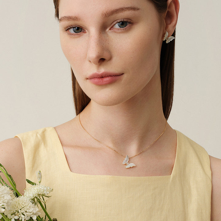 Mother-of-Pearl 10K 14K Gold Lab-Grown Diamond Butterfly Sugar Cube Pendant Necklace