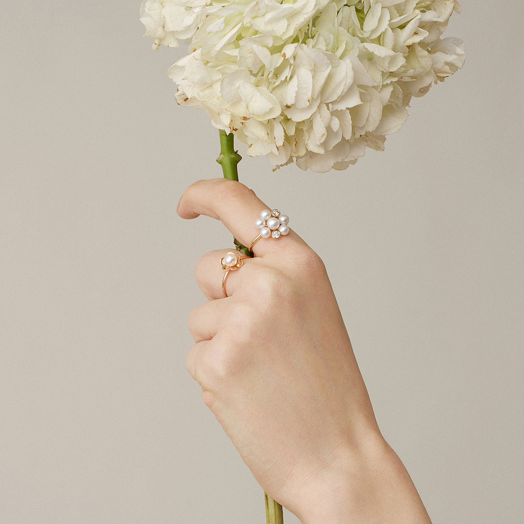 Freshwater Pearl 10K Gold Lab-Grown Diamond Dandelion Ring