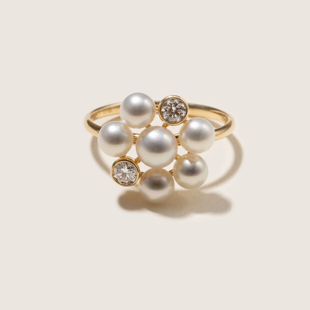 Freshwater Pearl 10K Gold Lab-Grown Diamond Dandelion Ring