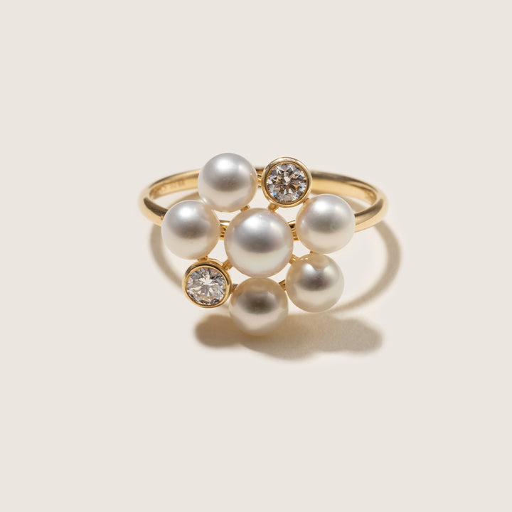 Freshwater Pearl 10K Gold Lab-Grown Diamond Dandelion Ring