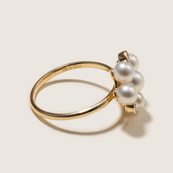 Freshwater Pearl 10K Gold Lab-Grown Diamond Dandelion Ring