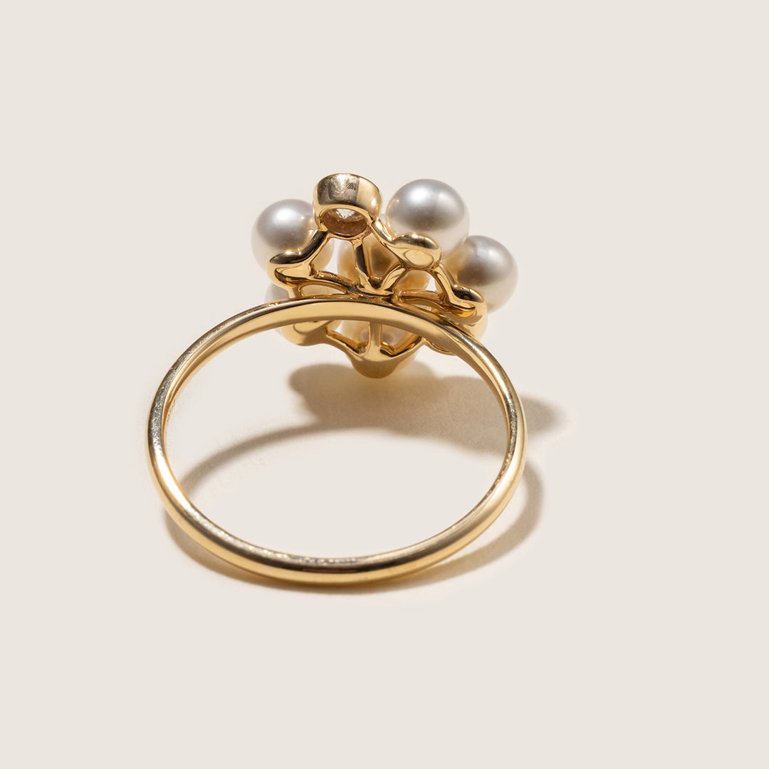 Freshwater Pearl 10K Gold Lab-Grown Diamond Dandelion Ring