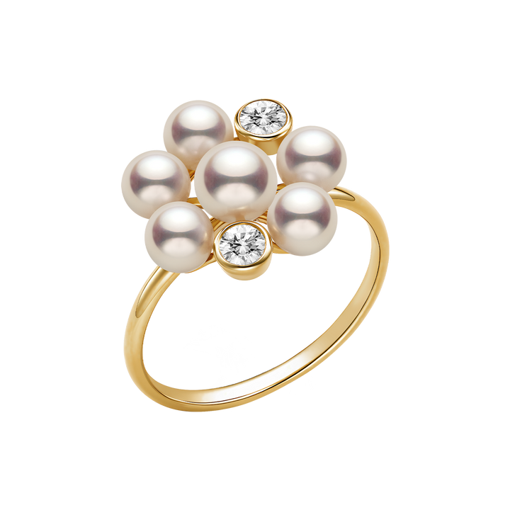Freshwater Pearl 10K Gold Lab-Grown Diamond Dandelion Ring