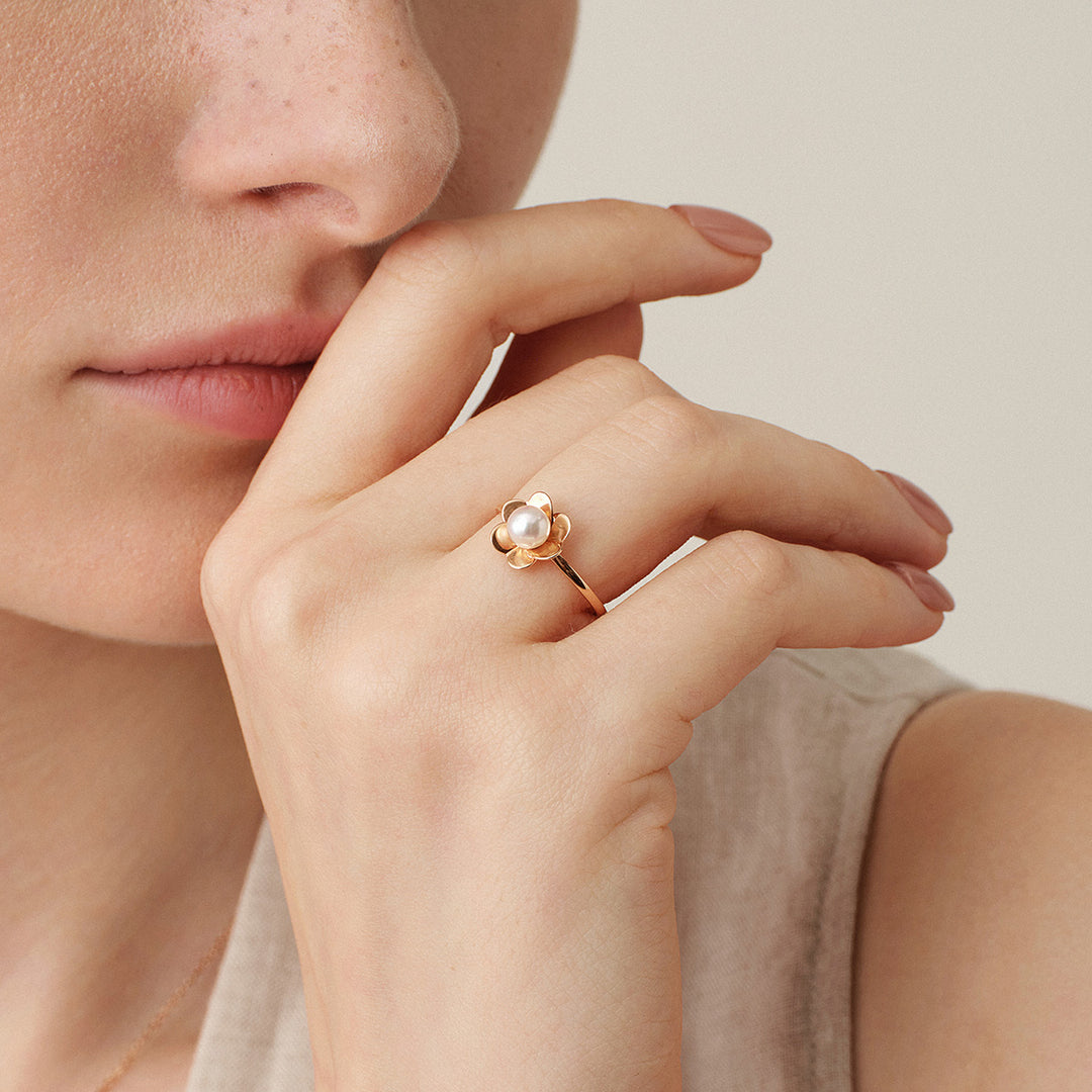 Freshwater Pearl 10K Rose Gold Bloom Dew Ring