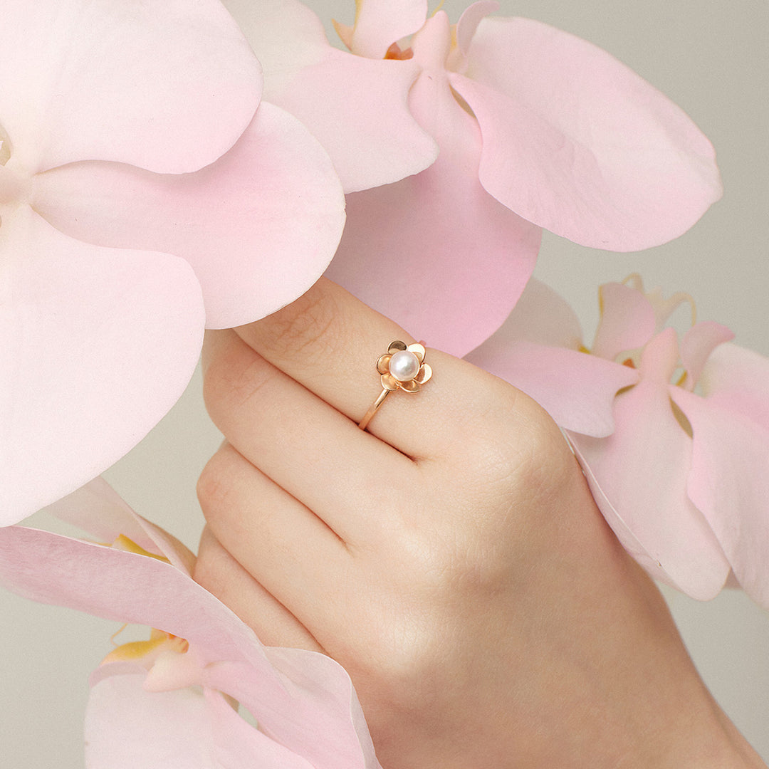 Freshwater Pearl 10K Rose Gold Bloom Dew Ring