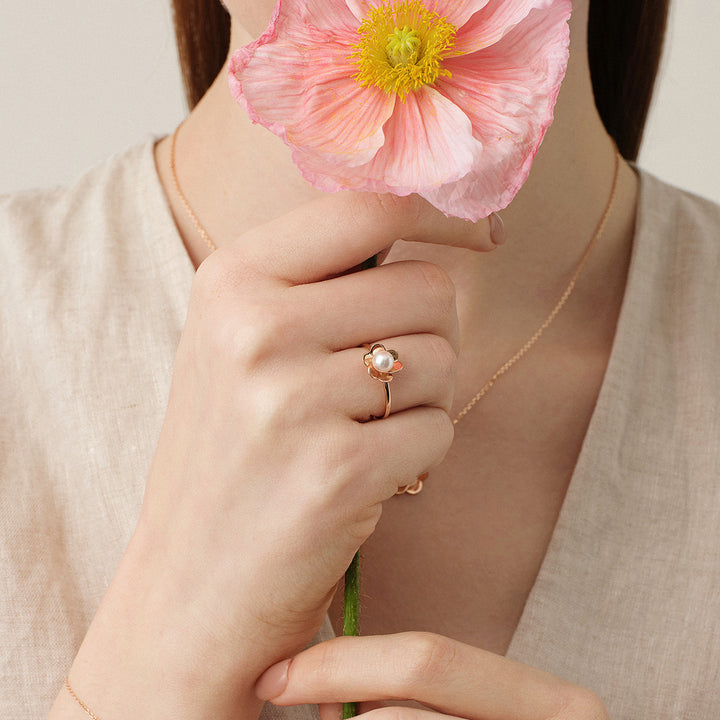 Freshwater Pearl 10K Rose Gold Bloom Dew Ring