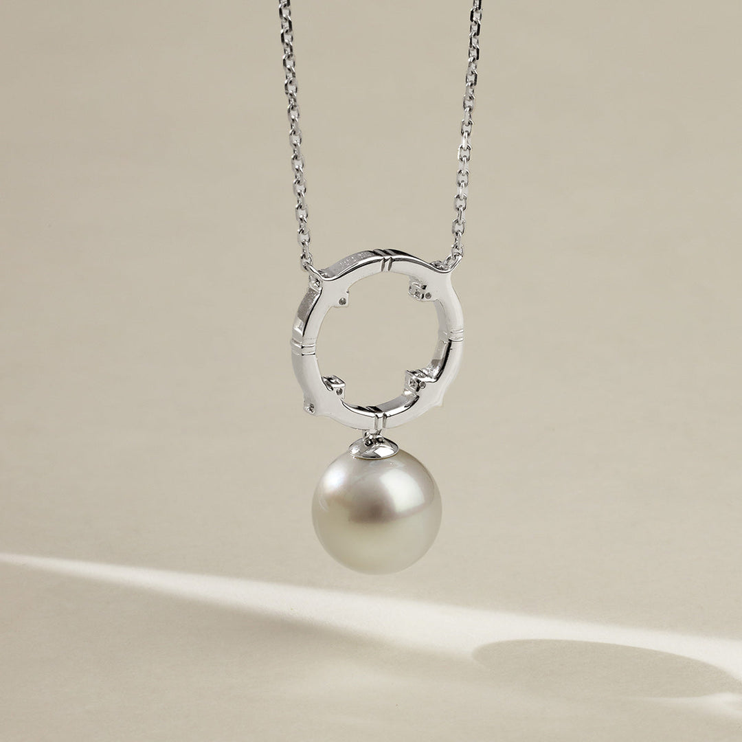 South Sea White Pearl 18K Gold Diamond Overhead Arch Necklace