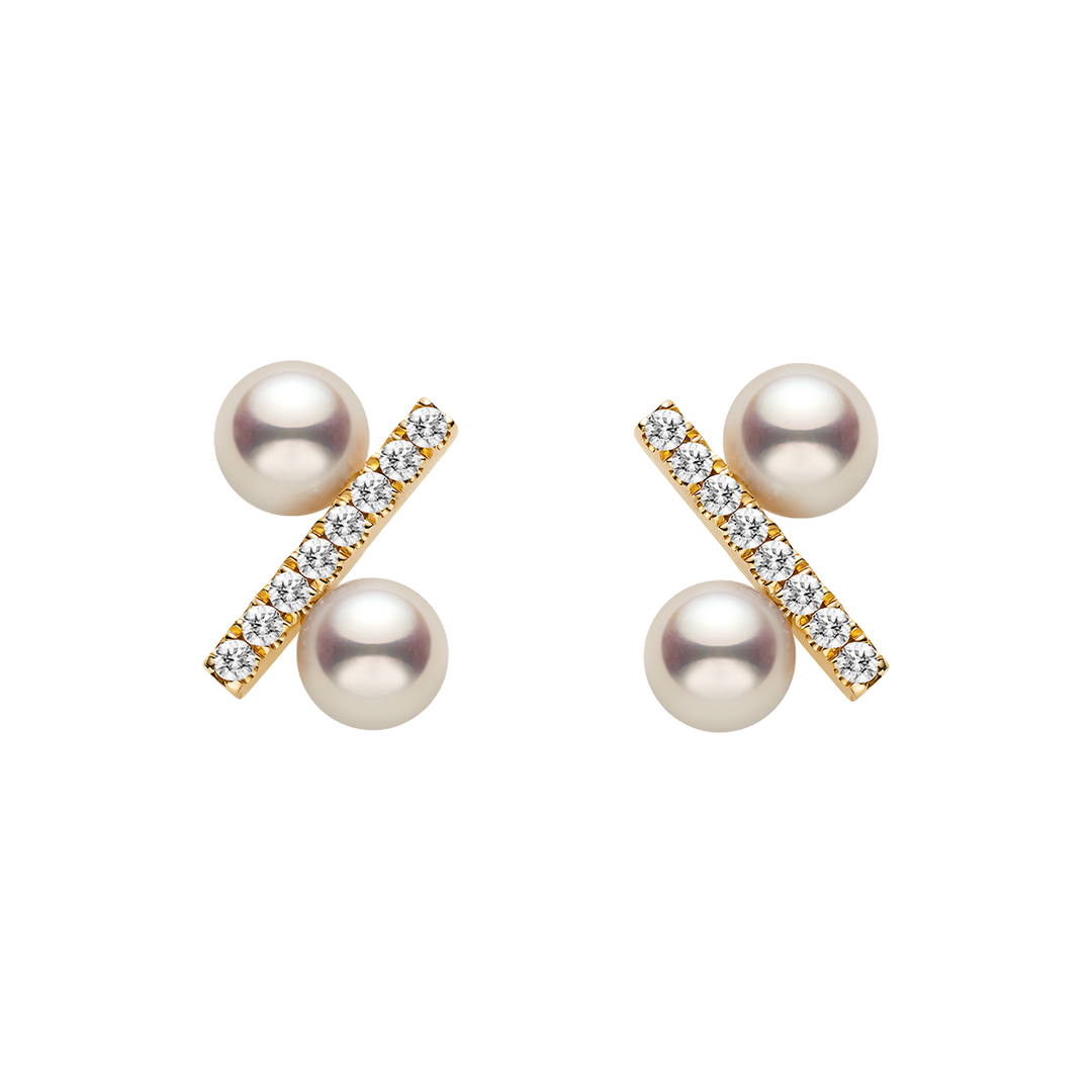 Freshwater Pearl 10K Yellow Gold Diamond Percentage Design Stud Earrings