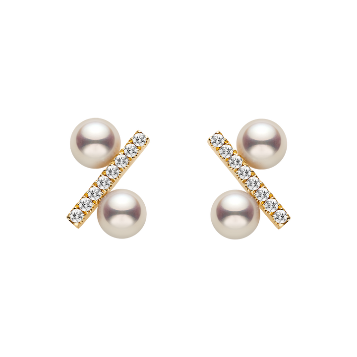 Freshwater Pearl 10K Yellow Gold Diamond Percentage Design Stud Earrings