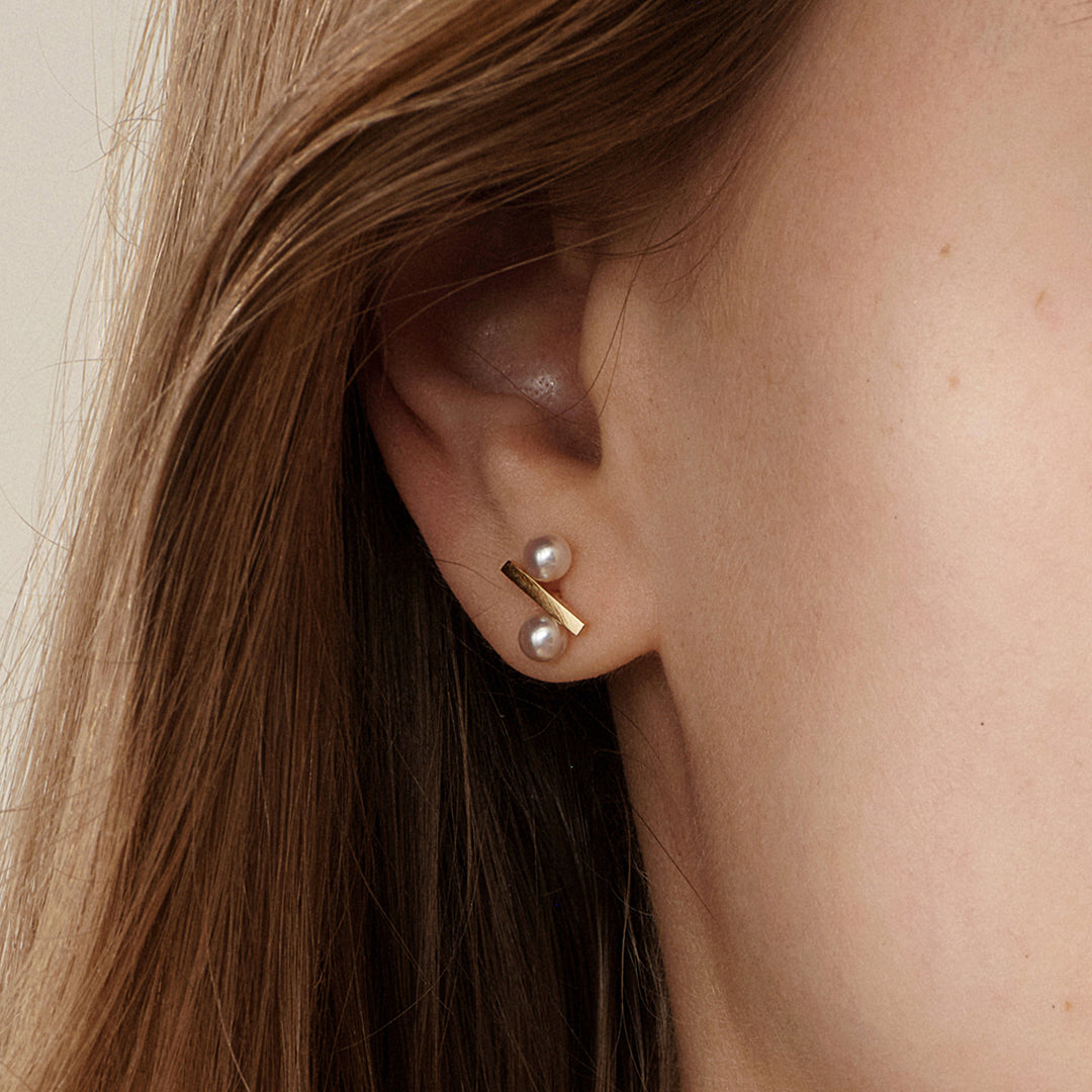 Freshwater Pearl 10K Yellow Gold Percentage Design Stud Earrings