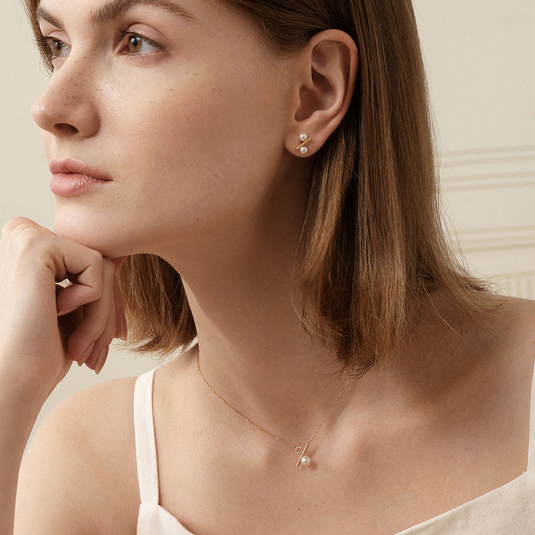Freshwater Pearl 10K Yellow Gold Percentage Design Stud Earrings