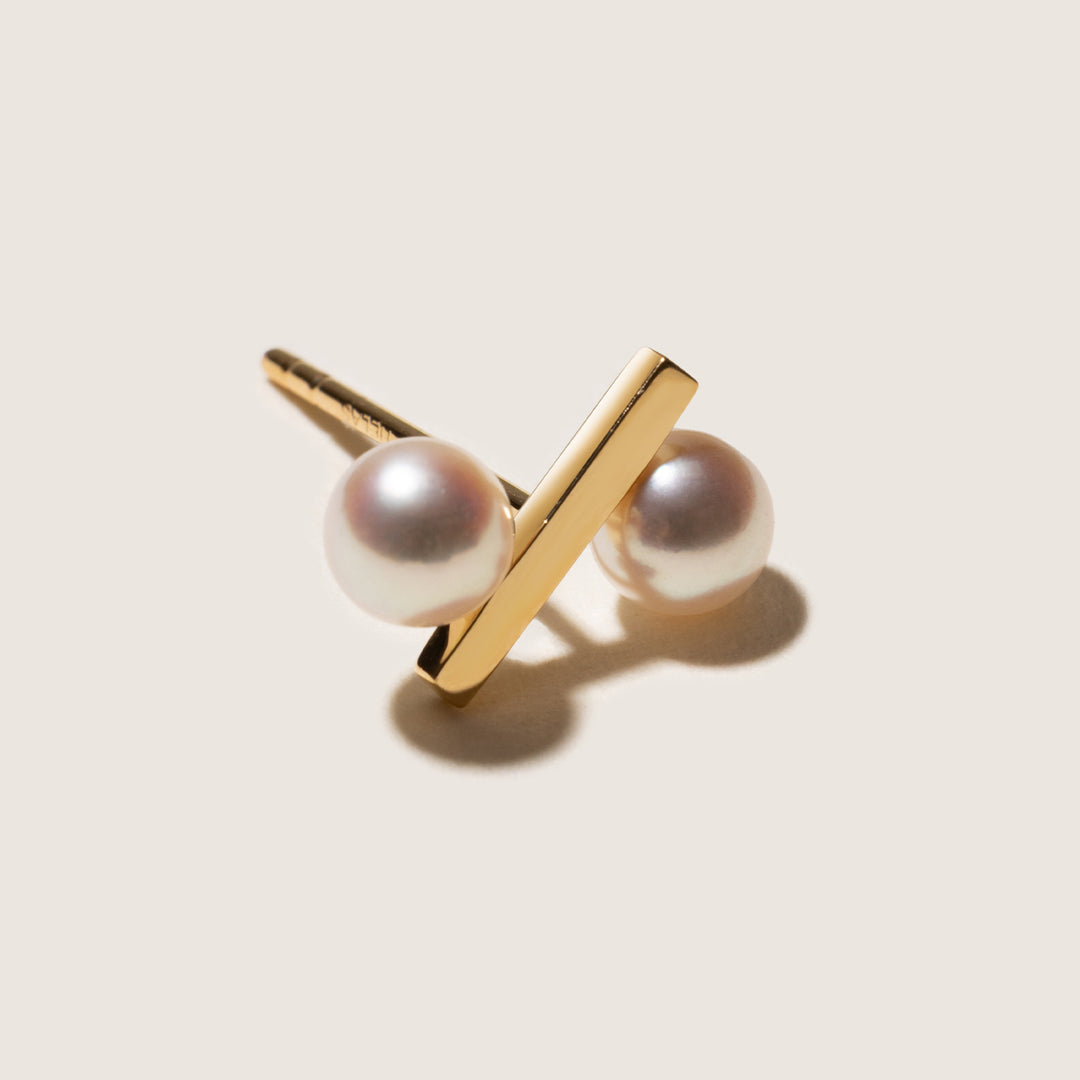 Freshwater Pearl 10K Yellow Gold Percentage Design Stud Earrings