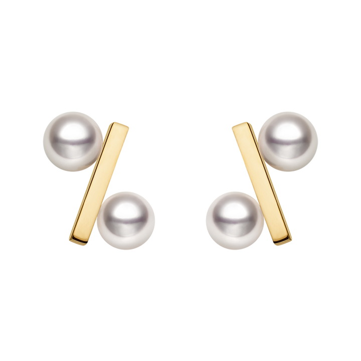 Freshwater pearl gold vermeil percent bar stud earrings in 925 sterling silver, full product view, pair
