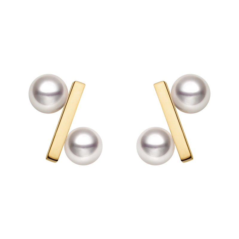 Freshwater pearl gold vermeil percent bar stud earrings in 925 sterling silver, full product view, pair