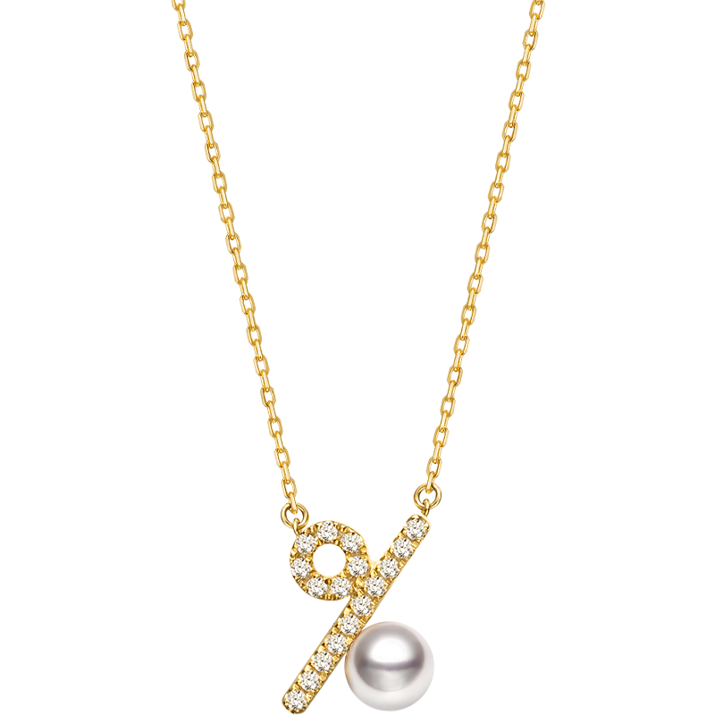 Akoya saltwater pearl and diamond necklace in 10K/18K yellow gold from Percent Collection, featuring a delicate pendant design.