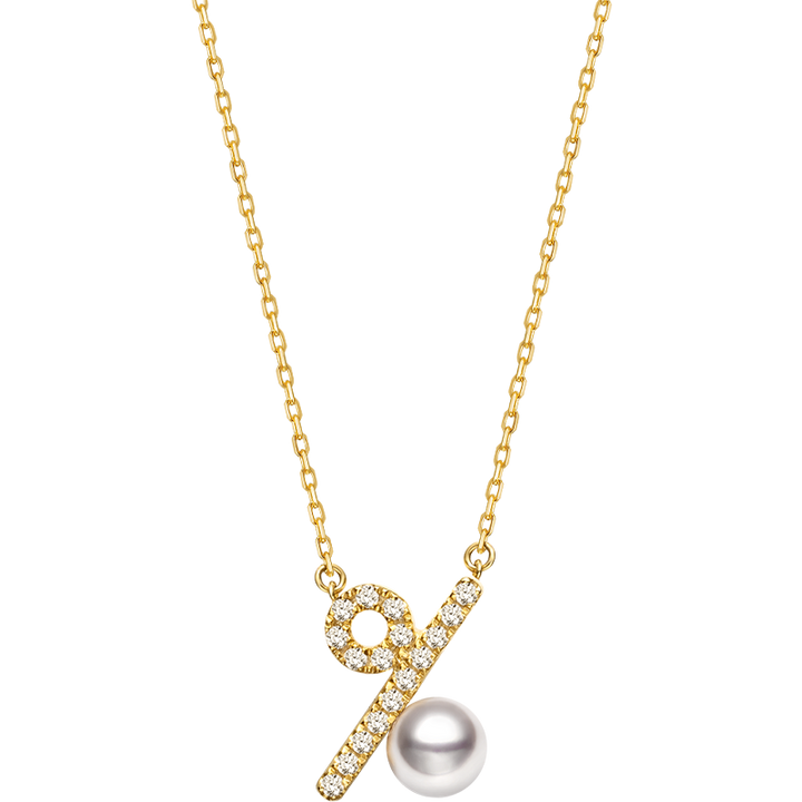 Akoya saltwater pearl and diamond necklace in 10K/18K yellow gold from Percent Collection, featuring a delicate pendant design.