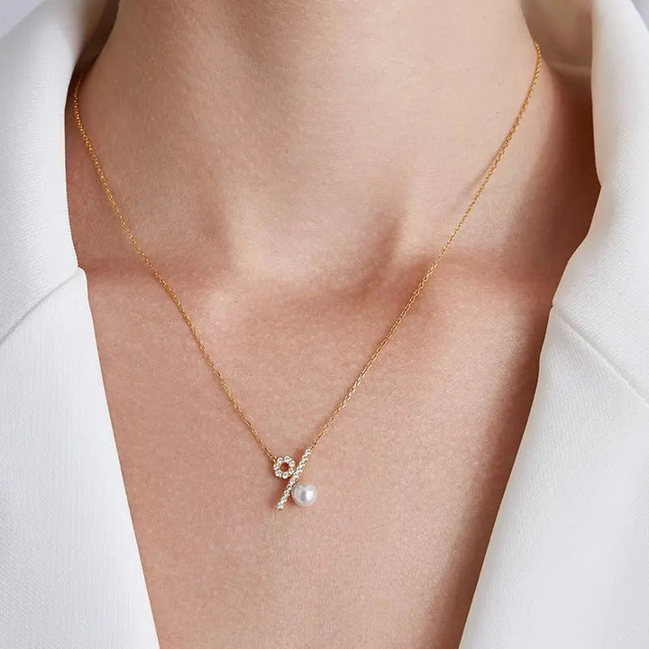 PERCENT COLLECTION Akoya Saltwater Pearl 18K Yellow Gold Diamond Circle Necklace - HELAS Jewelry