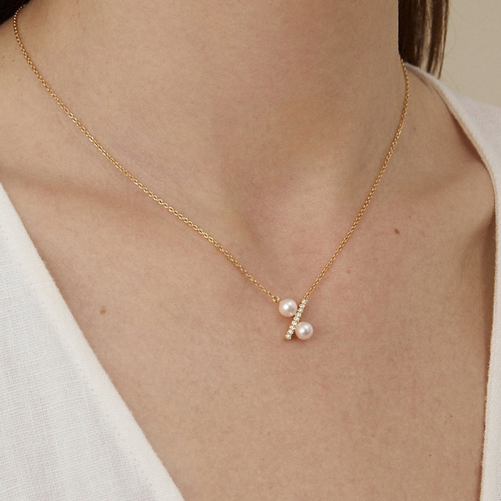 Freshwater Pearl 10K Yellow Gold Diamond Percentage Necklace