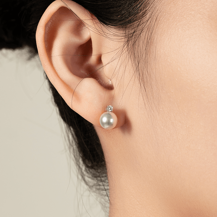 Premier Akoya Pearl 18K Gold 4 - Prong Diamond Stud Earrings - HELAS Jewelry
