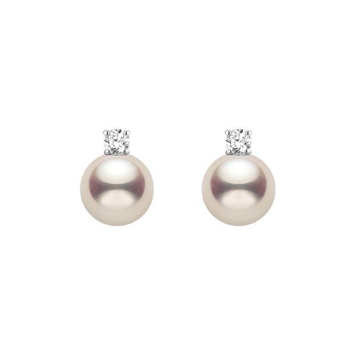 Premier Akoya Pearl 18K Gold 4 - Prong Diamond Stud Earrings - HELAS Jewelry