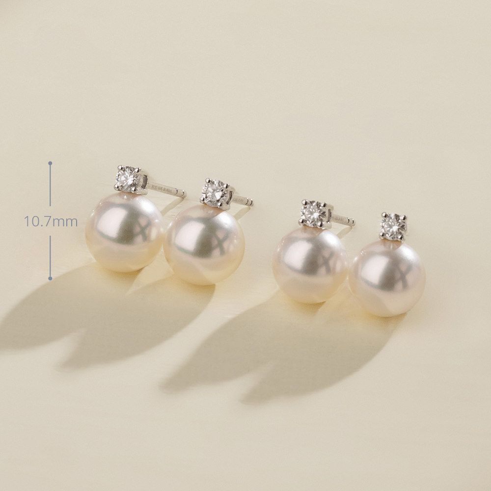 Premier Akoya Pearl 18K Gold 4 - Prong Diamond Stud Earrings - HELAS Jewelry