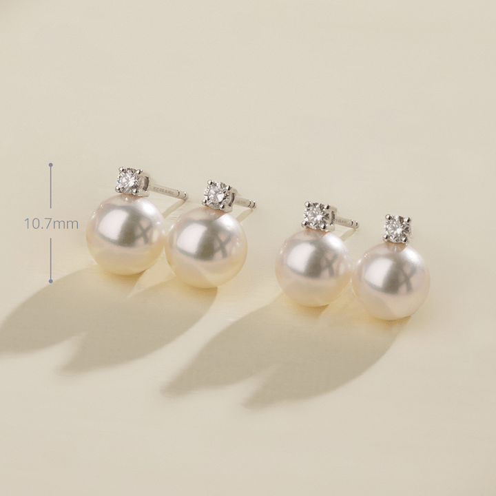 Premier Akoya Pearl 18K Gold 4 - Prong Diamond Stud Earrings - HELAS Jewelry