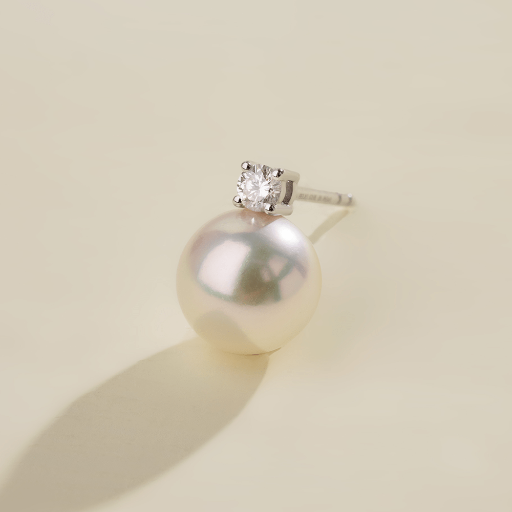 Premier Akoya Pearl 18K Gold 4 - Prong Diamond Stud Earrings - HELAS Jewelry