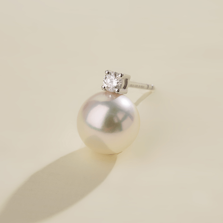 Premier Akoya Pearl 18K Gold 4 - Prong Diamond Stud Earrings - HELAS Jewelry