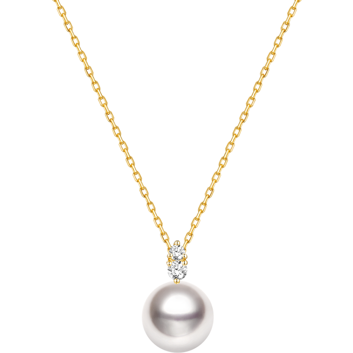Akoya Pearl 18K Yellow Gold Twin Diamond Pendant Necklace