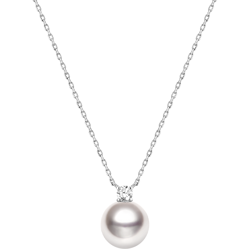 Possibility Collection Premier Akoya Pearl 18K gold diamond necklace with a single lustrous pearl and sparkling diamond accents.